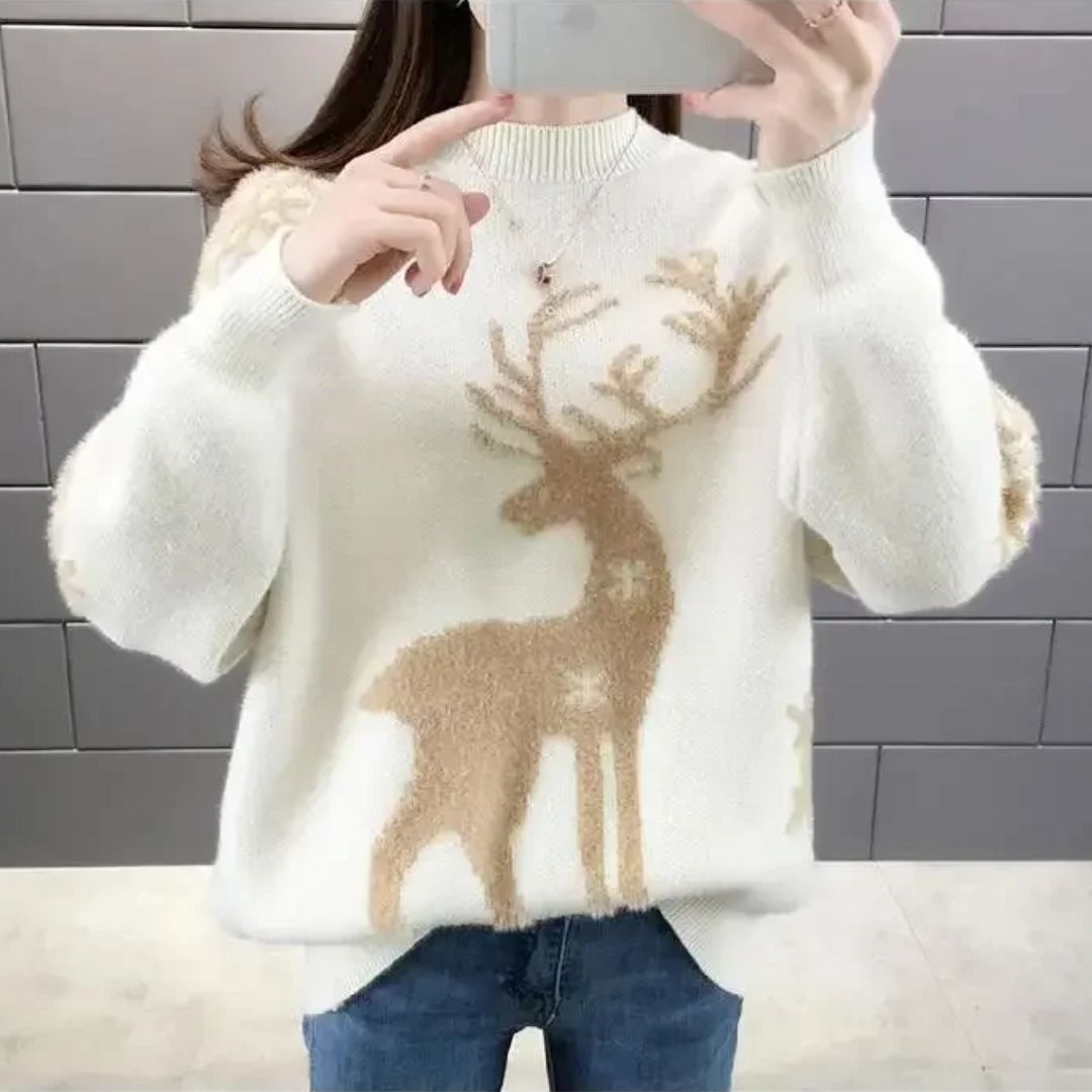 Knitted Christmas Jumper with Reindeer for Women Warm and Soft