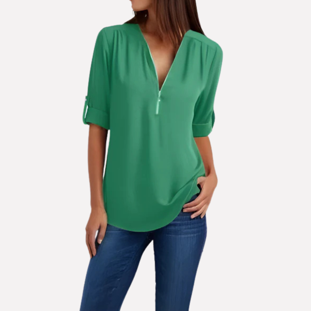Blouse with a cool half zipper