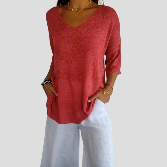 Top de punto con escote en V para mujer