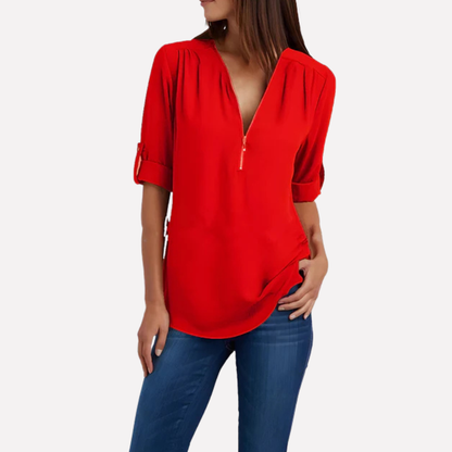 Blouse with a cool half zipper