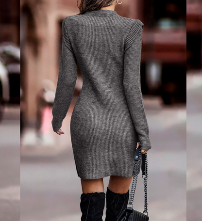 Ladies' Fitted Mini Sweater Dress with Long Sleeves - Chic