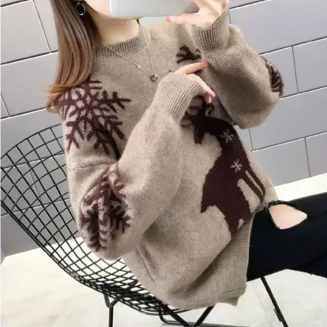Knitted Christmas Jumper with Reindeer for Women Warm and Soft