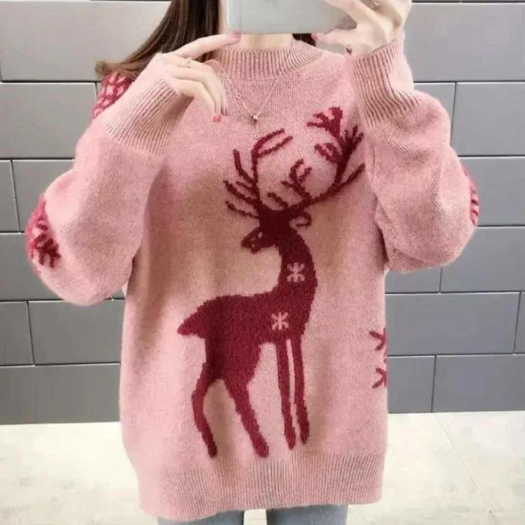 Knitted Christmas Jumper with Reindeer for Women Warm and Soft