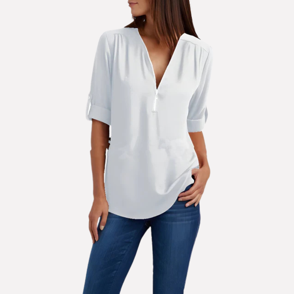 Blouse with a cool half zipper