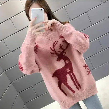 Knitted Christmas Jumper with Reindeer for Women Warm and Soft