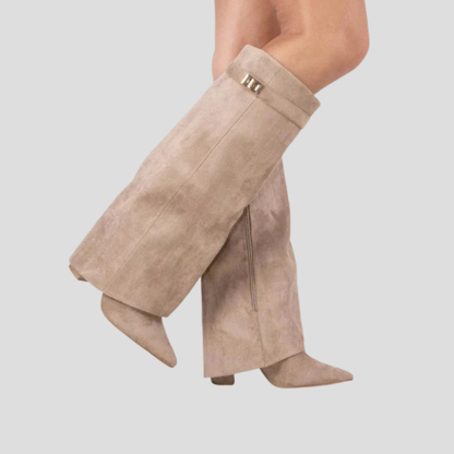 High Block Heel Boots with Flap