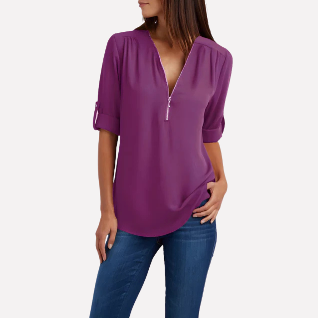 Blouse with a cool half zipper