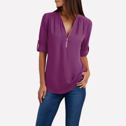 Blouse with a cool half zipper