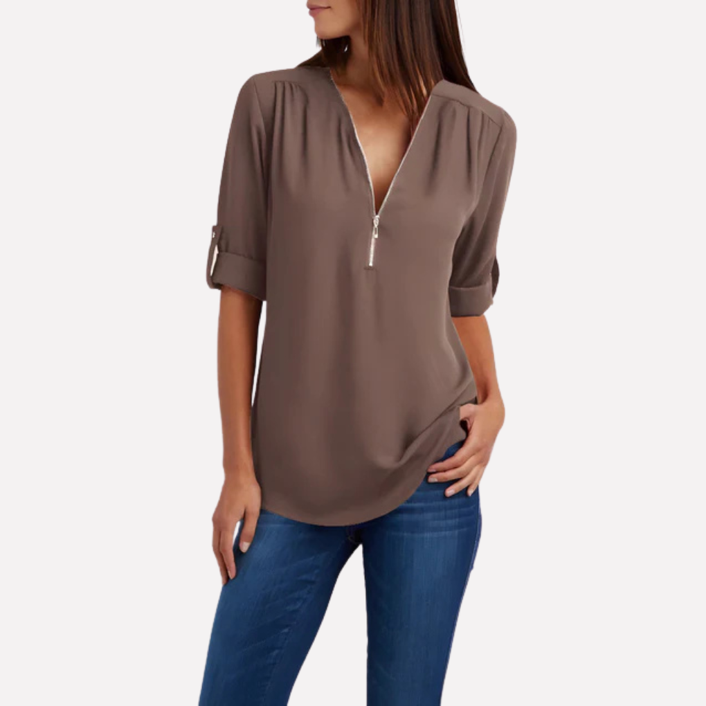 Blouse with a cool half zipper