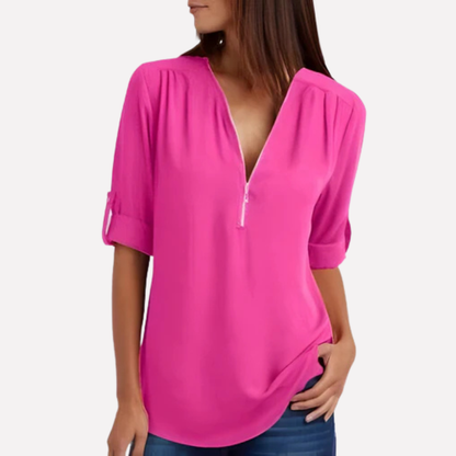 Blouse with a cool half zipper
