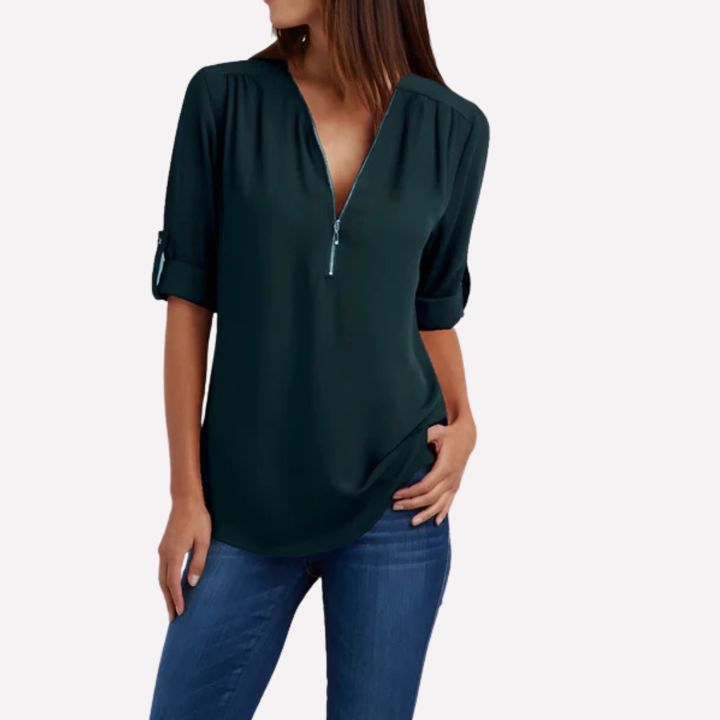 Blouse with a cool half zipper