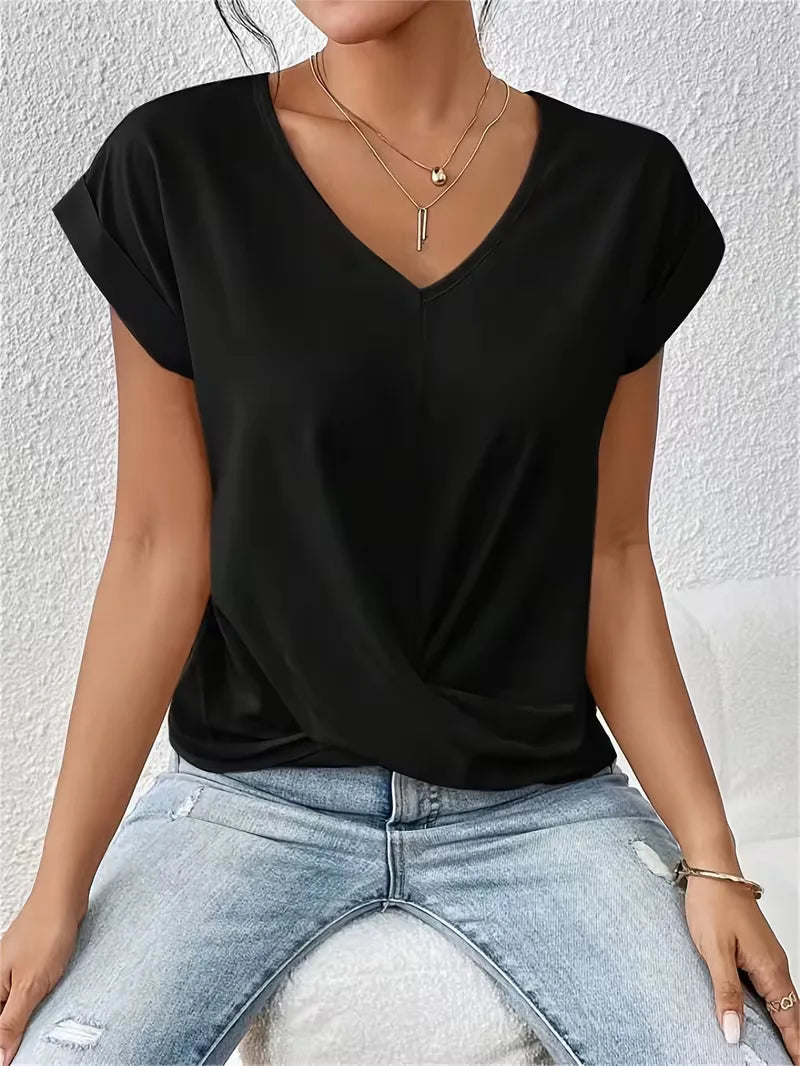 V-neck T-shirt with Draped Front