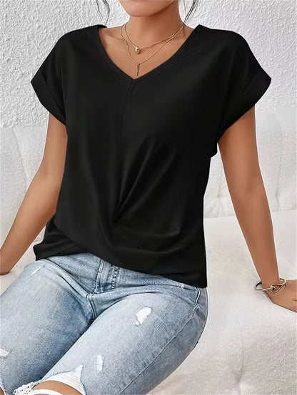 V-neck T-shirt with Draped Front
