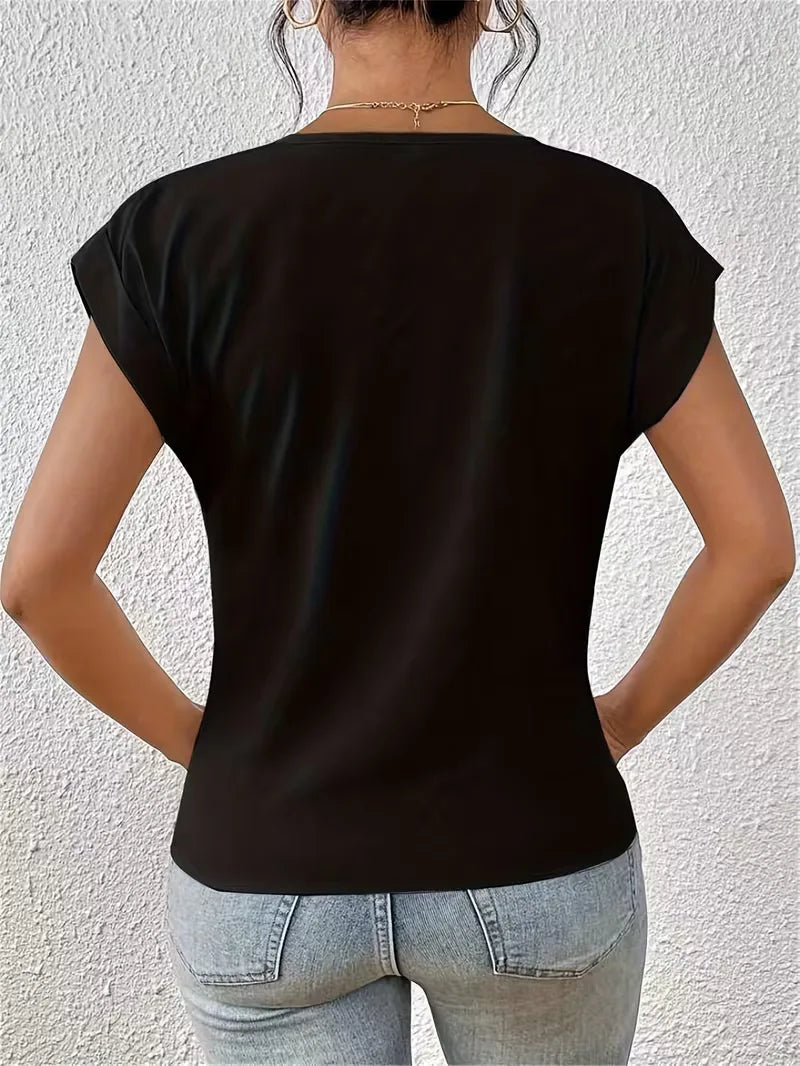 V-neck T-shirt with Draped Front