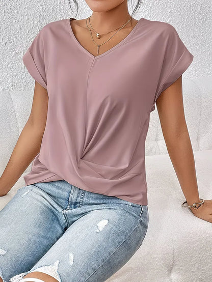 V-neck T-shirt with Draped Front