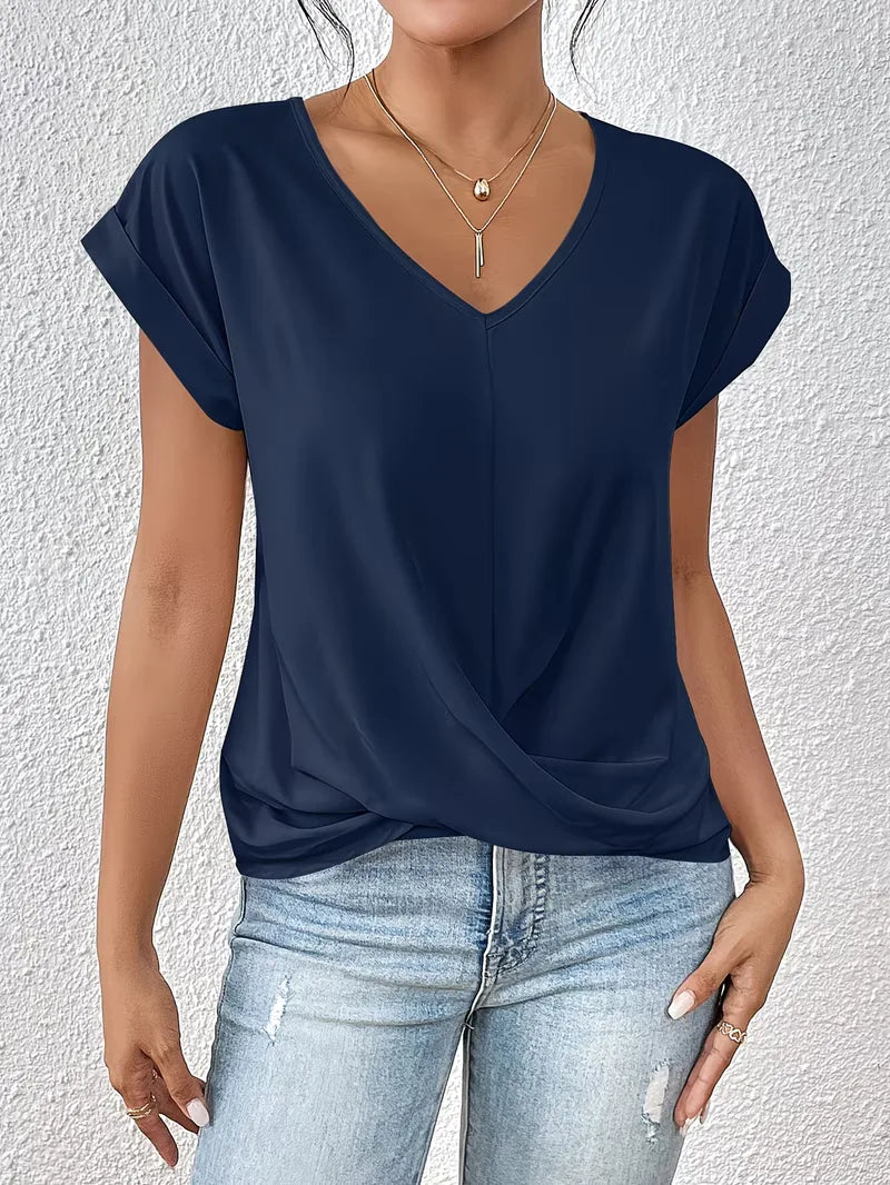 V-neck T-shirt with Draped Front