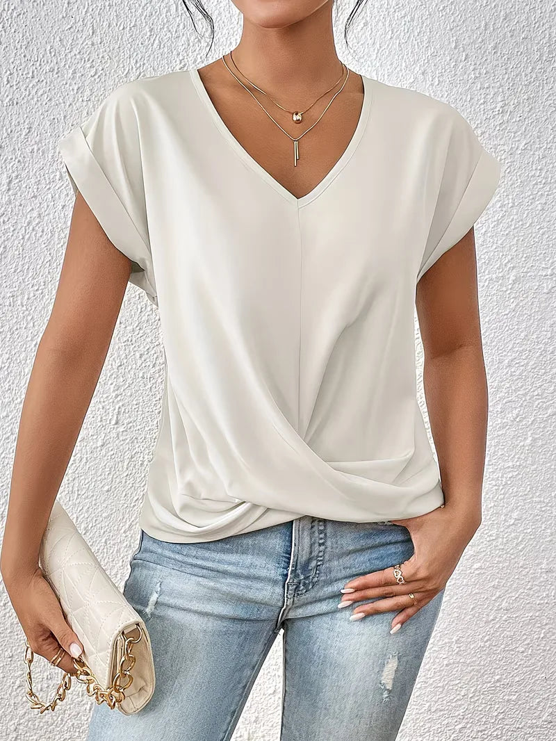 V-neck T-shirt with Draped Front