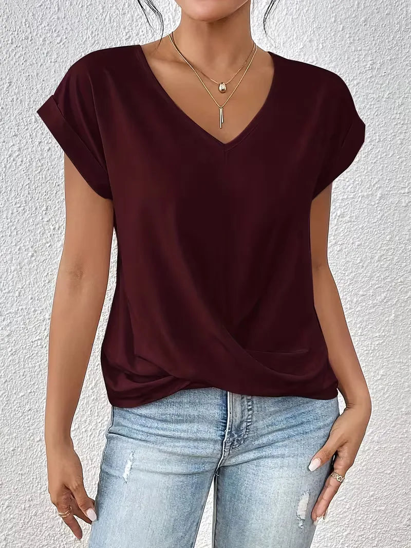 V-neck T-shirt with Draped Front