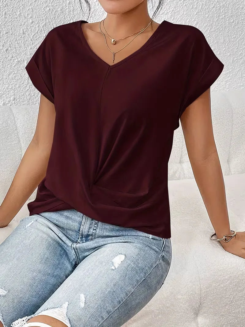 V-neck T-shirt with Draped Front