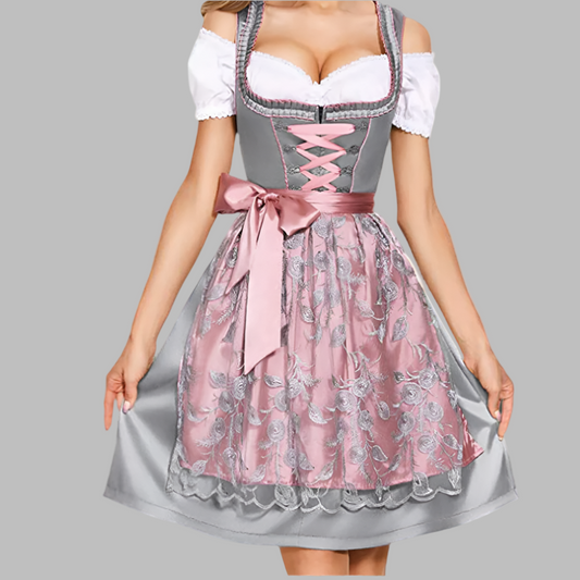 Traje tradicional único para mulher, com avental e blusa