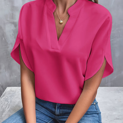 Ladies Elegant Blouse with V-Neck and Short Sleeves