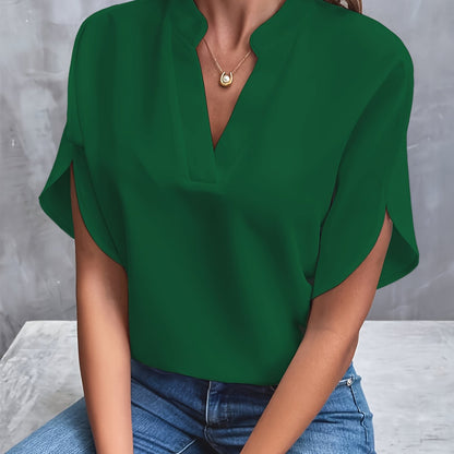 Ladies Elegant Blouse with V-Neck and Short Sleeves