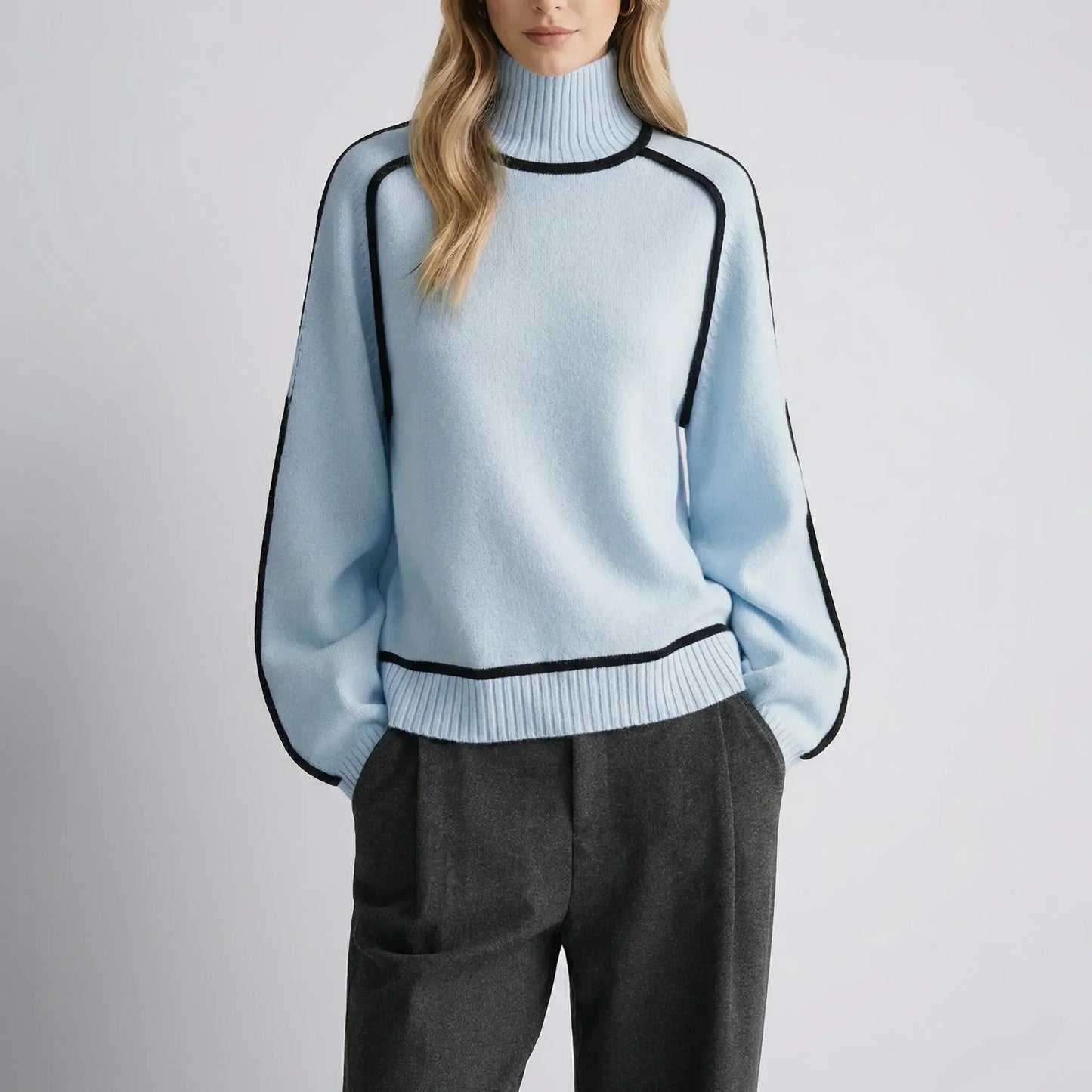 Women's Knit Sweater with Contrast Finishing