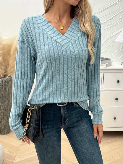 Vera | Plain Colour V-Neck Long Sleeve T-Shirt