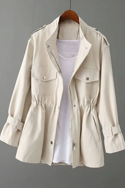 Ladies' Stylish Utility Jacket with Zip and Drawstring