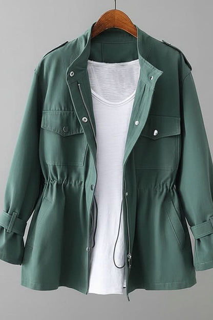 Ladies' Stylish Utility Jacket with Zip and Drawstring