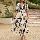 Midi dress with puff sleeves and V-neck - Olivia