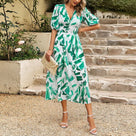 Midi dress with puff sleeves and V-neck - Olivia