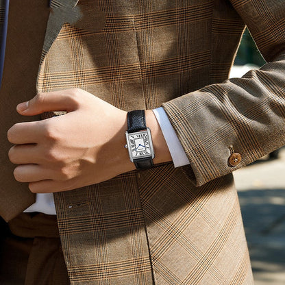 Montre carrée avec bracelet en cuir