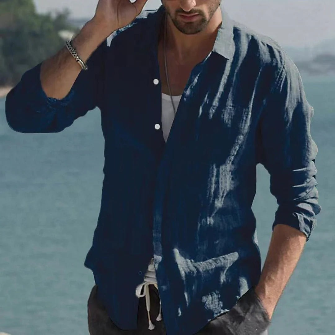 Linen Men's Shirt with Spread Collar – Jam
