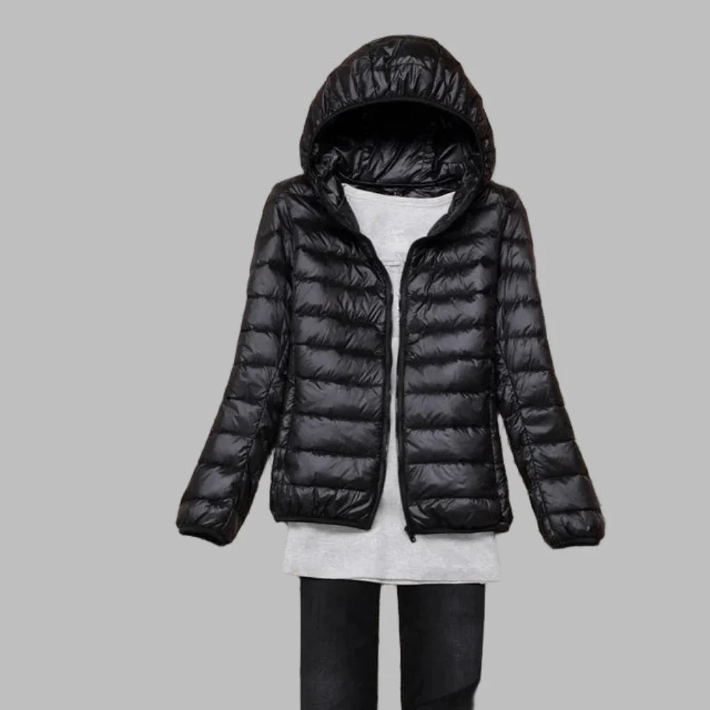 Chaqueta de plumón ultraligera y plegable con capucha para mujer
