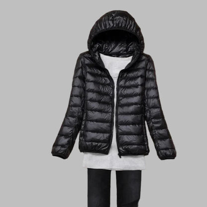 Chaqueta de plumón ultraligera y plegable con capucha para mujer