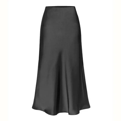 A-Line Satin Look Midi Skirt for Women with Split and High Waist