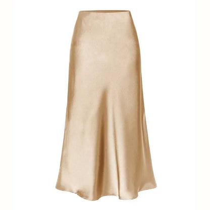 A-Line Satin Look Midi Skirt for Women with Split and High Waist