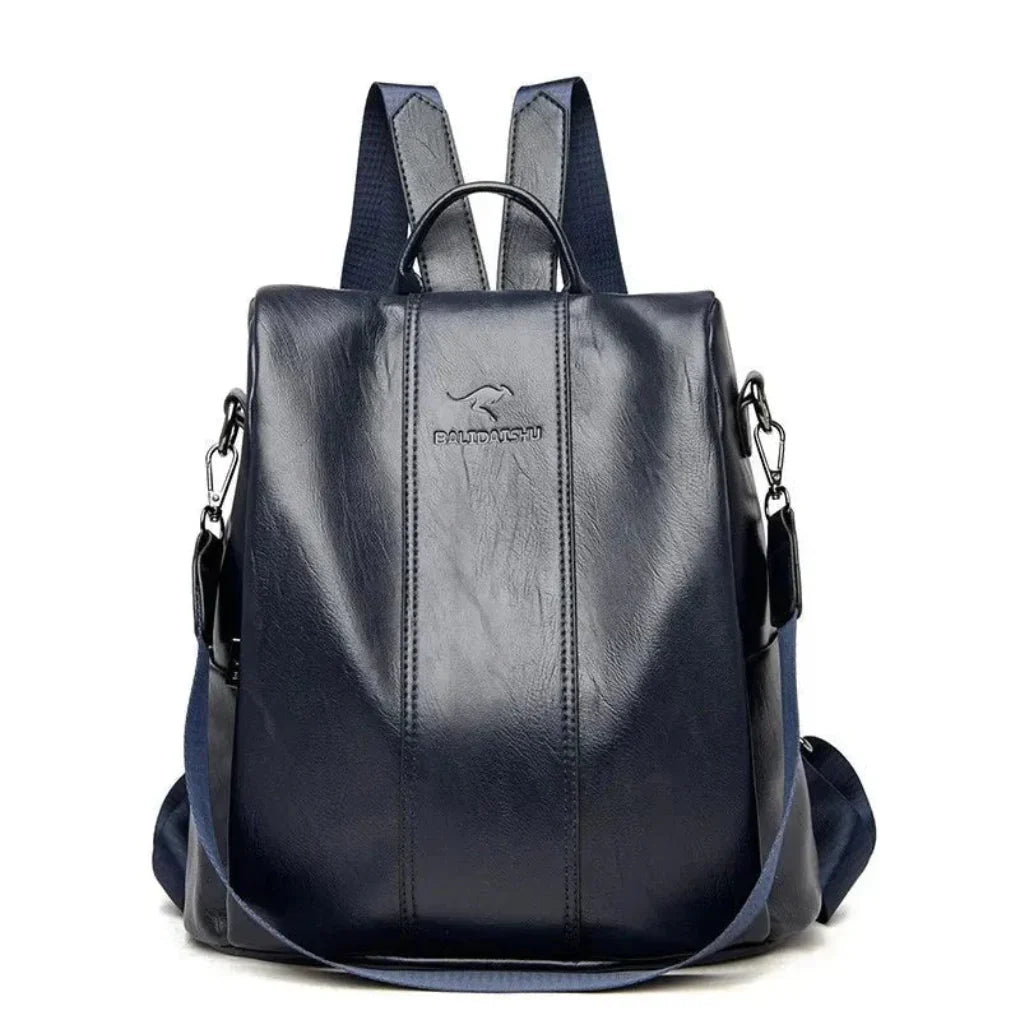 Anti-theft leather backpack for women, convertible design with hidden pockets for travel and daily use