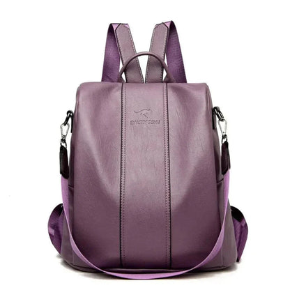 Anti-theft leather backpack for women, convertible design with hidden pockets for travel and daily use