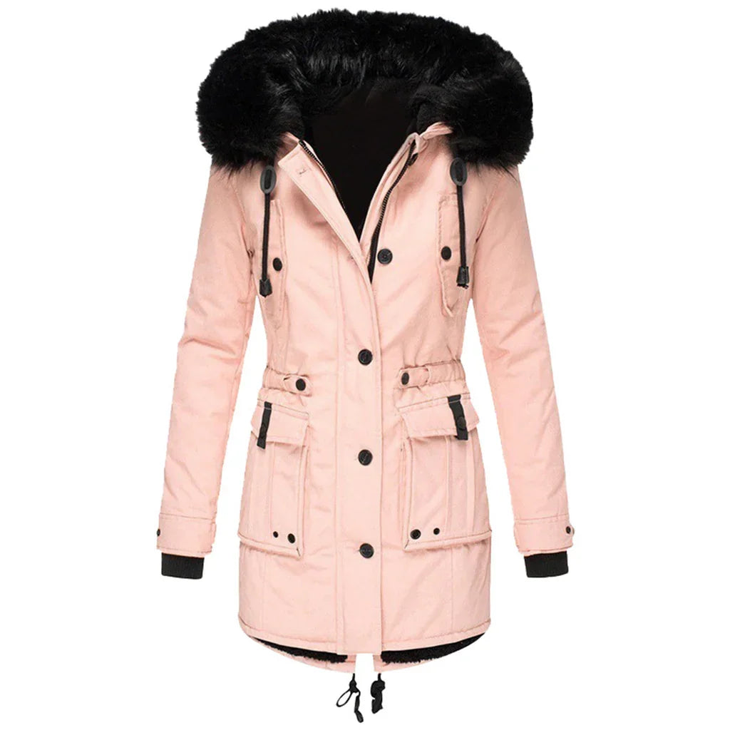 Cappotto invernale caldo con cappuccio da donna