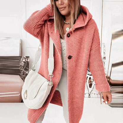 Ladies' Midi Winter Coat with Hood and Button Closure