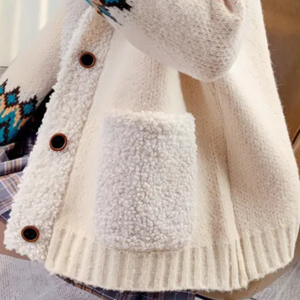 Knitted Winter Gilet with Buttons, Fleece Collar and Pockets for Women