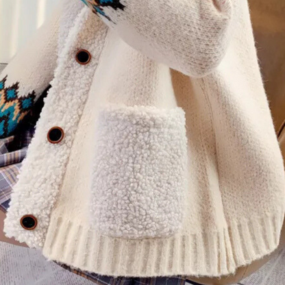 Knitted Winter Gilet with Buttons, Fleece Collar and Pockets for Women