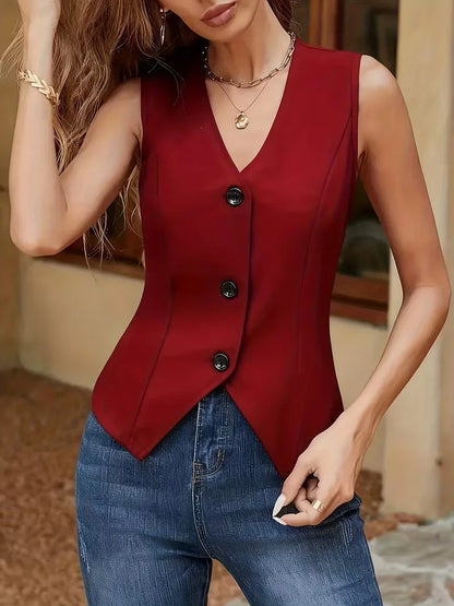 Waistcoat with V-neck and Button Closure