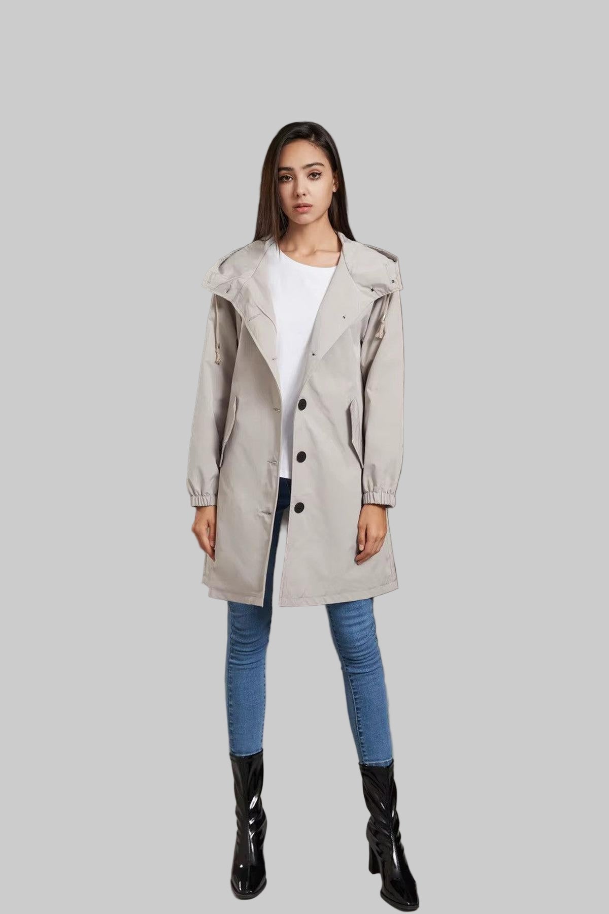 Hooded Rain Trench Coat for Women