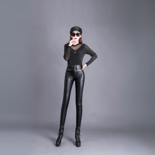 Stylish High-Waisted PU Leather Trousers for Women