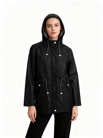 Ladies Water-Repellent Rain Jacket with Hood and Storm Flap