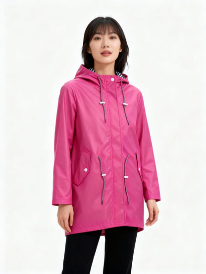 Ladies Water-Repellent Rain Jacket with Hood and Storm Flap