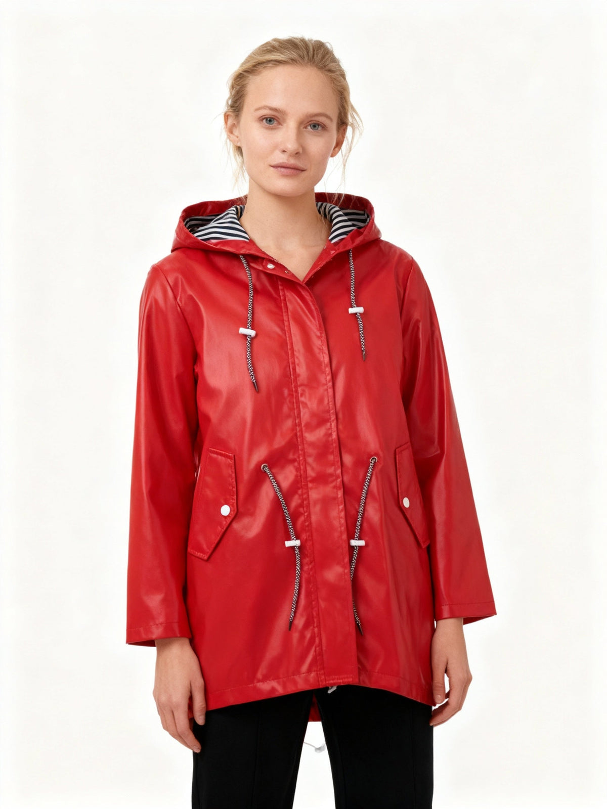 Ladies Water-Repellent Rain Jacket with Hood and Storm Flap